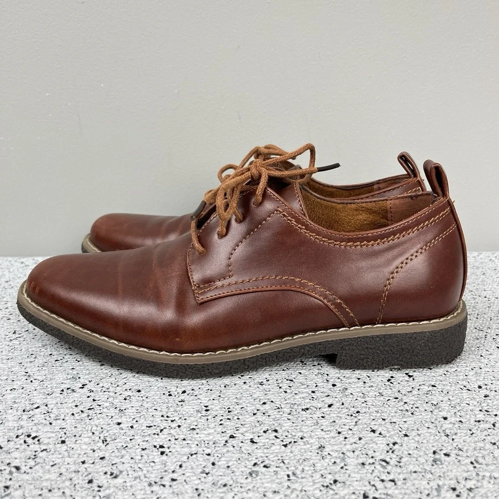 Deer Stags Zander‎ Boys 5M Brown Faux Leather Oxford Dress Shoes Memory Foam